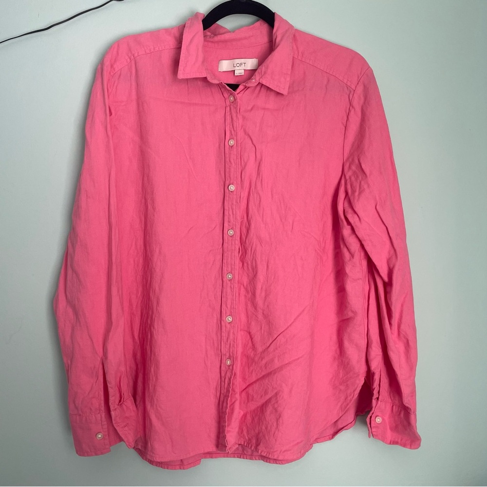 LOFT Women's Pink Button Down Shirt
